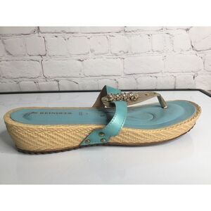 Reindeer Womens 9,5 Low Wedge Turquoise‎ Sandals,Embellished slip On